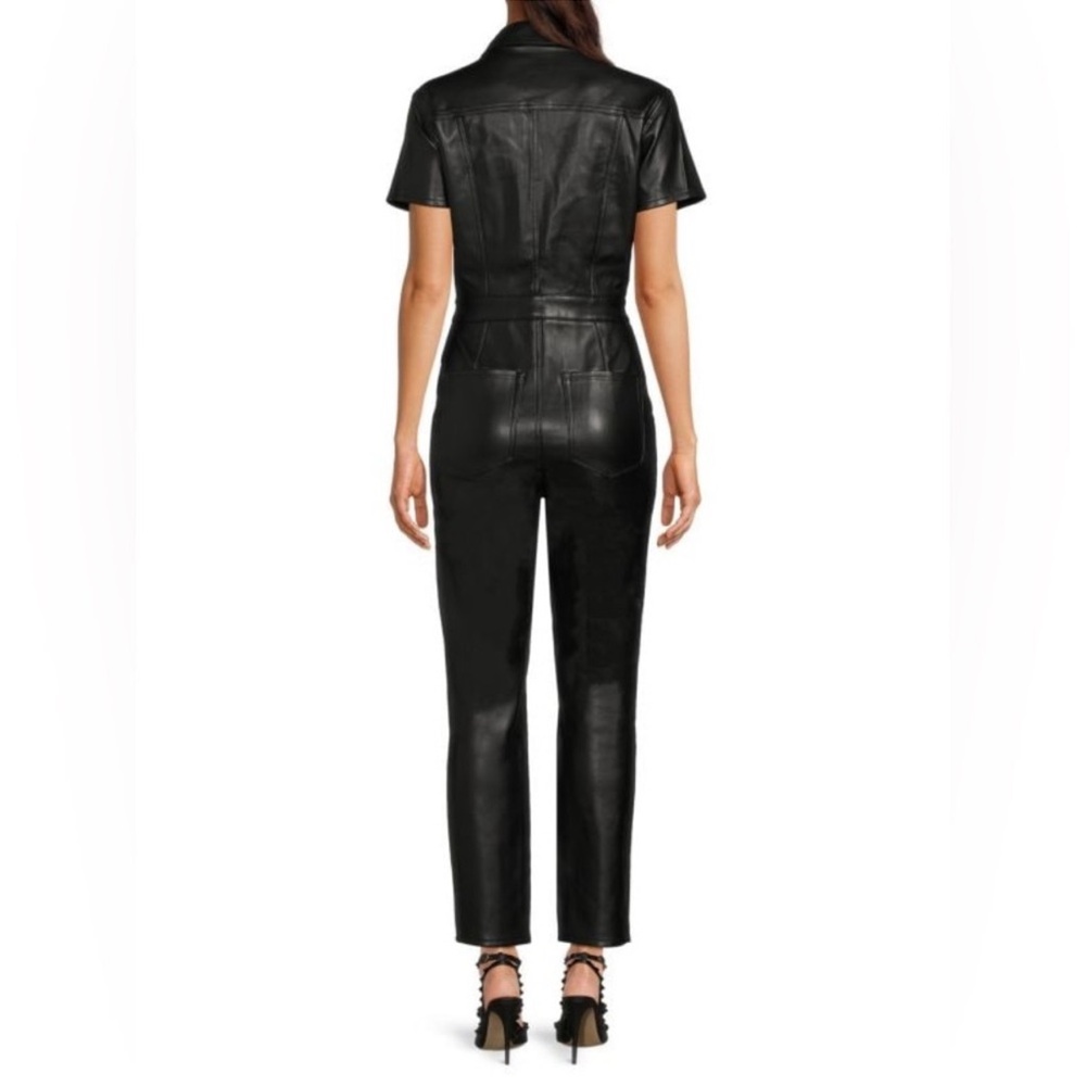 Good American Faux Black Leather Jumpsuit with Modern Edge - Picture 2 of 12